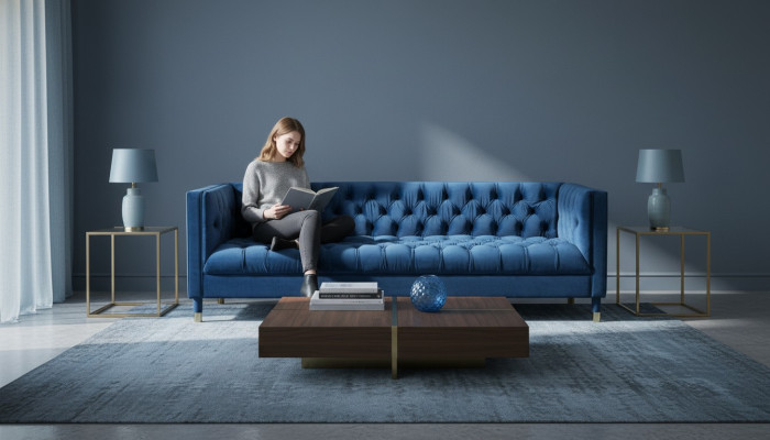 Bleu e Chesterfield Tissu Design Moderne Créatif Nouveau Canapé de Salon en Tissu