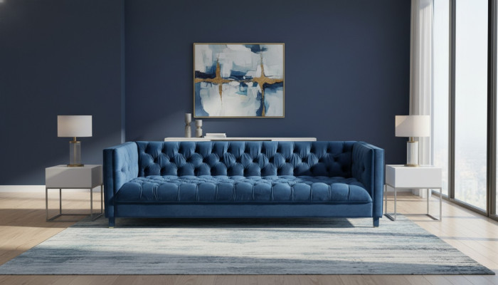 Bleu e Chesterfield Tissu Design Moderne Créatif Nouveau Canapé de Salon en Tissu