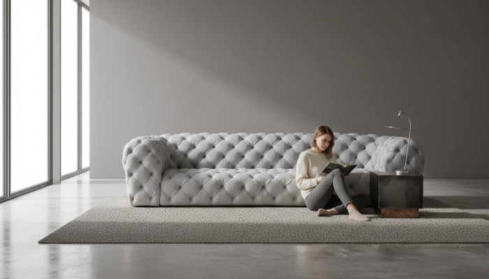 Canapé Chesterfield gris Salon moderne Canapés Canapé Tissu Meubles Grand xxl neuf