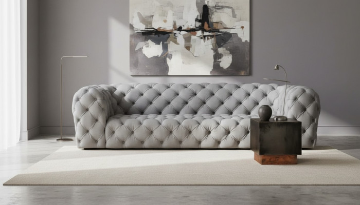 Canapé Chesterfield gris Salon moderne Canapés Canapé Tissu Meubles Grand xxl neuf