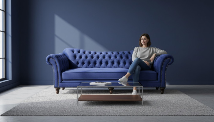 Bleu et Chesterfield Salon Design moderne Canapés Canapé Meubles de designer Tissu