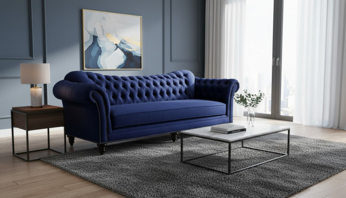 Bleu et Chesterfield Salon Design moderne Canapés Canapé Meubles de designer Tissu