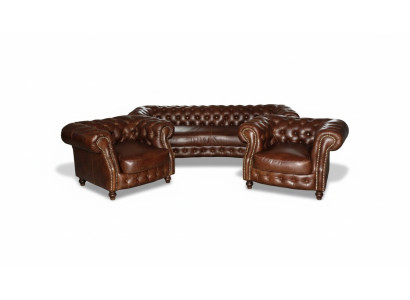 Canapé d'angle Chesterfield marron dans le salon de canapé d'angle rembourré.