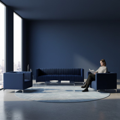 Ensemble de canapé bleu marine Trois places Tissu nouveau Canapé design créatif 2 Fauteuils modernes