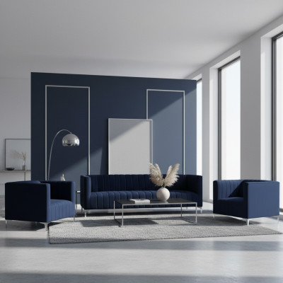 Ensemble de canapé bleu marine Trois places Tissu nouveau Canapé design créatif 2 Fauteuils modernes