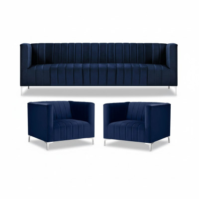 Ensemble de canapé bleu marine Trois places Tissu nouveau Canapé design créatif 2 Fauteuils modernes