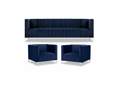 Ensemble de canapé bleu marine Trois places Tissu nouveau Canapé design créatif 2 Fauteuils modernes