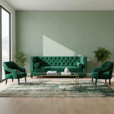 Canapé 2 fauteuils Chesterfield verts en tissu de design moderne et créatif - ensemble de canapé en tissu.