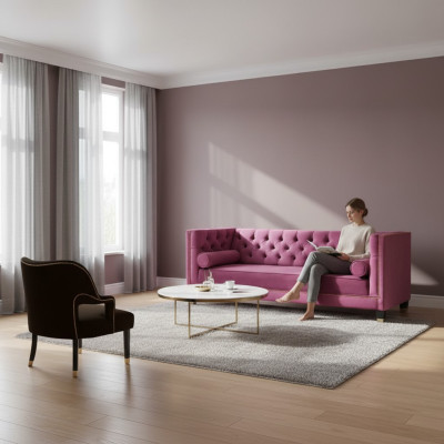 Chesterfield rose 2 fauteuils en textile noir design moderne ensemble de canapé de luxe neuf