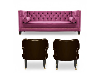 Chesterfield rose 2 fauteuils en textile noir design moderne ensemble de canapé de luxe neuf