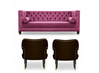 Chesterfield rose 2 fauteuils en textile noir design moderne ensemble de canapé de luxe neuf