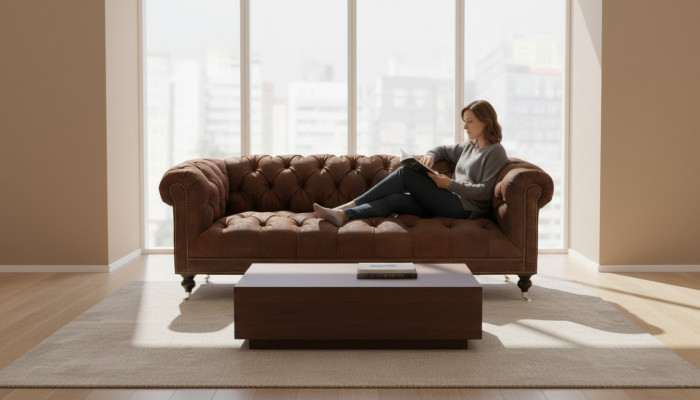 Brown Three Seater Chesterfield Modernes Design Ledersofa Design Möbel Samtstoff