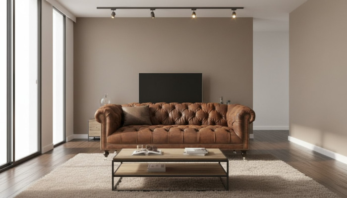 Brown Three Seater Chesterfield Modernes Design Ledersofa Design Möbel Samtstoff