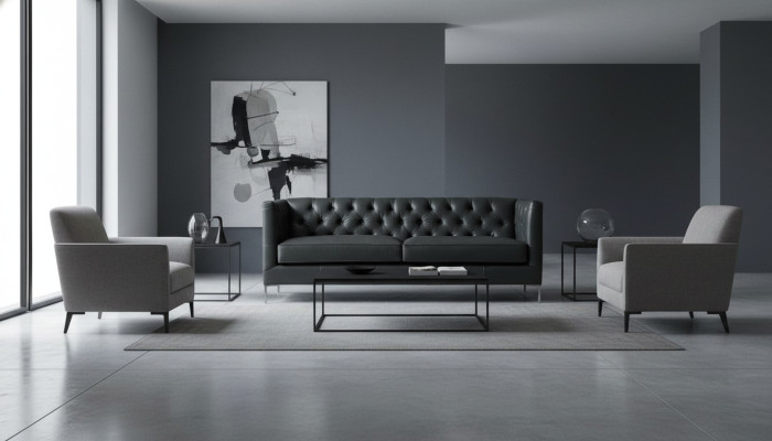 Équipement salon design canapé noirs style italien meubles tissu