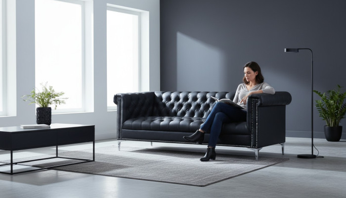 Canapé en cuir moderne Chesterfield trois places noir design meubles designer