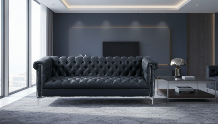 Canapé en cuir moderne Chesterfield trois places noir design meubles designer