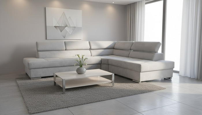 Canapé d'angle gris grand en tissu, canapés tissu créatifs, meubles neufs design moderne.