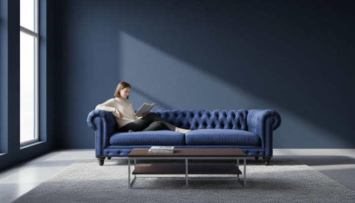 Canapé Chesterfield bleu trois places design moderne canapés meubles tissu nouveaux.