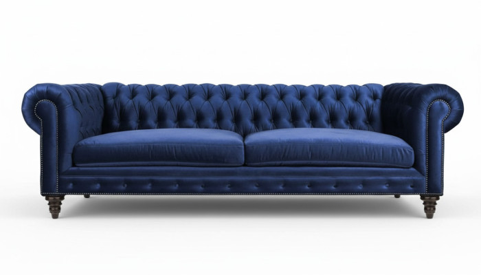 Canapé Chesterfield bleu trois places design moderne canapés meubles tissu nouveaux.