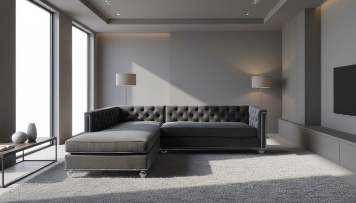Canapé d'angle Paysage vivant Canapé Suite d'angle Rembourrage Tissu de velours Mobilier Design Gris