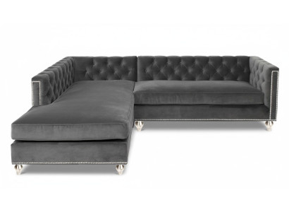 Canapé d'angle Paysage vivant Canapé Suite d'angle Rembourrage Tissu de velours Mobilier Design Gris