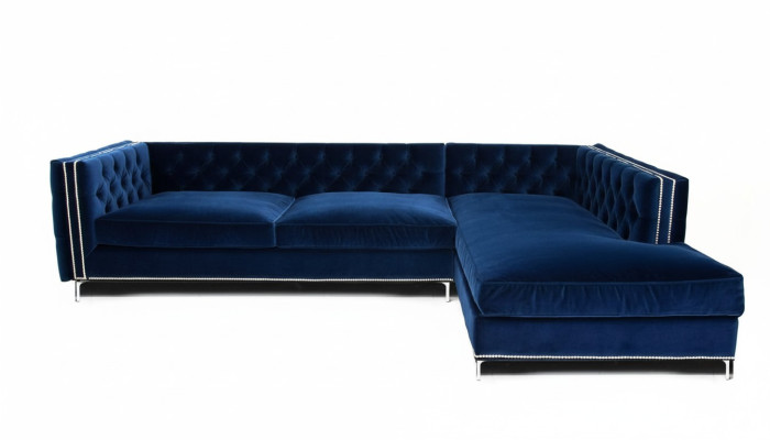 Canapé d'angle bleu Mobilier de salon paysager xxl Conception de canapé Suite d'angle Grand rembourrage Chesterfield