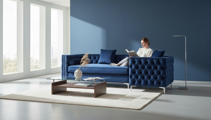 Canapé d'angle bleu Chesterfield Ensemble de canapés tapissés en velours Tissu Angle Meubles Design