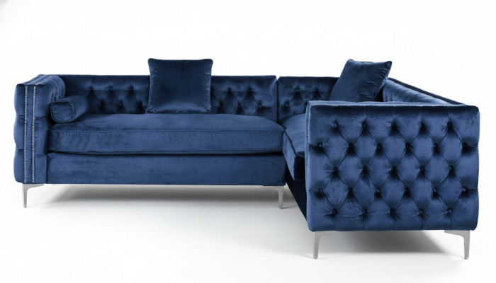 Canapé d'angle bleu Chesterfield Ensemble de canapés tapissés en velours Tissu Angle Meubles Design