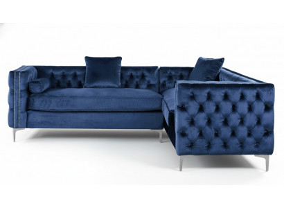 Canapé d'angle bleu Chesterfield Ensemble de canapés tapissés en velours Tissu Angle Meubles Design