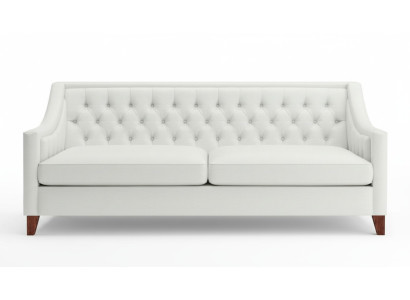 Canapé Chesterfield design moderne trois places blanc en textile, nouveau meuble original.