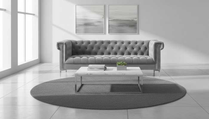 Gris Chesterfield Trois places Tissu Salon Design Canapés Rembourrage Canapés neufs