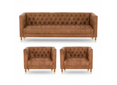 Chesterfield en velours marron 2 Fauteuil cuir Design Moderne Set de canapé Nouveaux canapés