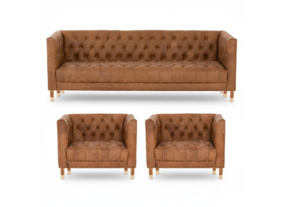 Chesterfield en velours marron 2 Fauteuil cuir Design Moderne Set de canapé Nouveaux canapés