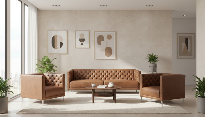 Braun Chesterfield 2 fauteuils cuir design moderne canapé neuf meubles créatifs ensemble de canapé.