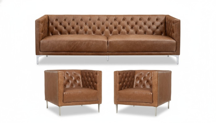 Braun Chesterfield 2 fauteuils cuir design moderne canapé neuf meubles créatifs ensemble de canapé.