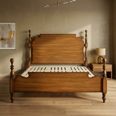 Lit nostalgique en bois véritable avec des éléments tournés artistiques