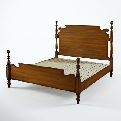 Lit nostalgique en bois véritable avec des éléments tournés artistiques