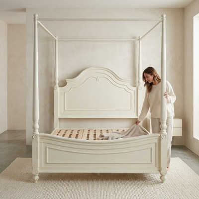Lit à baldaquin en bois massif design lits luxe meubles de chambre classique neuf.