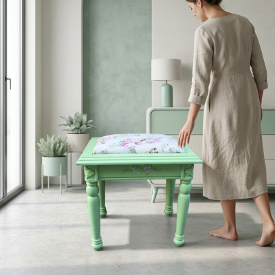 Tabouret en tissu Tabouret Canapé Pouf Rembourrage Tabouret d'appoint Mobilier Tabouret Bois Siège neuf