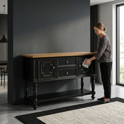 Commode Buffet Console Bois Armoire Portemanteau Buffet Mobilier de Design Noir