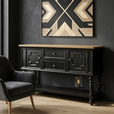 Commode Buffet Console Bois Armoire Portemanteau Buffet Mobilier de Design Noir