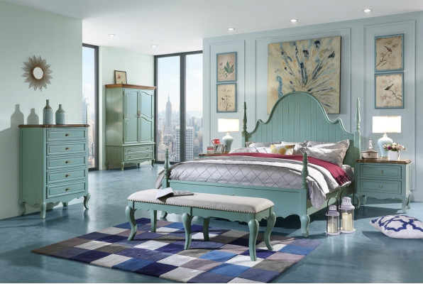 Chambre de luxe Lit en bois massif Mobilier en bois Lits de style maison de campagne Nouveau double