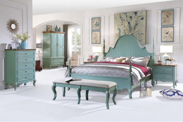 Chambre de luxe Lit en bois massif Mobilier en bois Lits de style maison de campagne Nouveau double