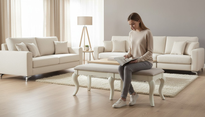 Tabouret Fauteuil TV Design Rembourrage Repose-pieds Classique Textile neuf Ottoman