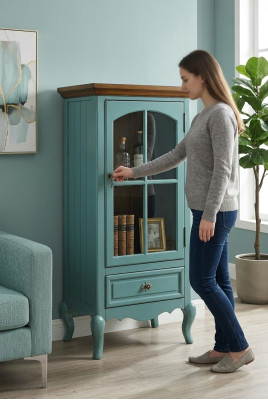 Vitrine classique Armoire de présentation Vitrines de salon Mobilier américain vert