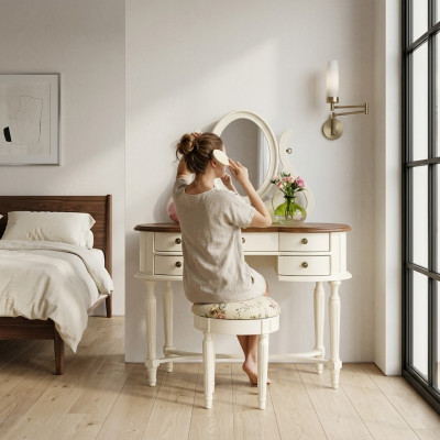 Coiffeuse Miroir Tabouret Commode complète Commode de chambre Mobilier de campagne Console