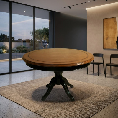 Table à manger ronde en bois massif de 122 cm de diamètre. Table de cuisine en bois véritable neuve.