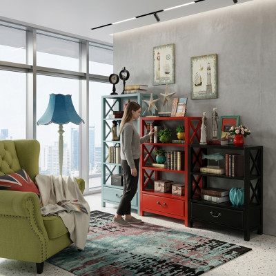 Vitrine en bois Étagère de séparation Designer en boiset de style loft Armoire rouge Ensemble