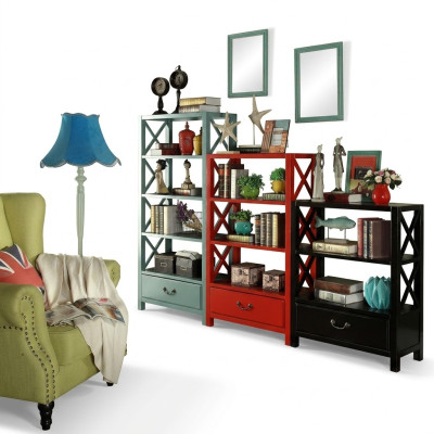 Vitrine en bois Étagère de séparation Designer en boiset de style loft Armoire rouge Ensemble