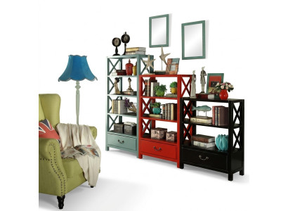 Vitrine en bois Étagère de séparation Designer en boiset de style loft Armoire rouge Ensemble